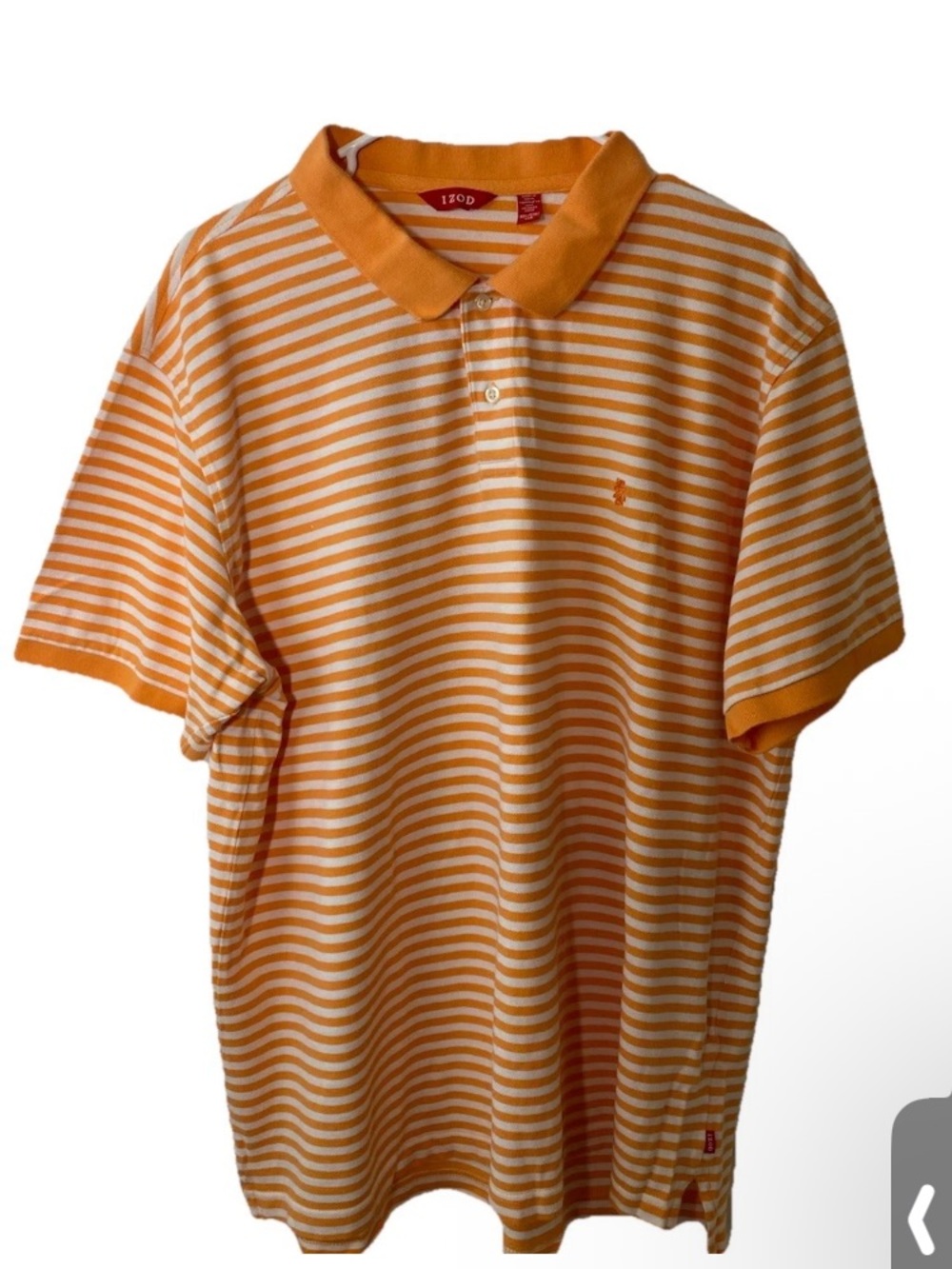 Izod Men's Orange and White Striped Polo Shirt